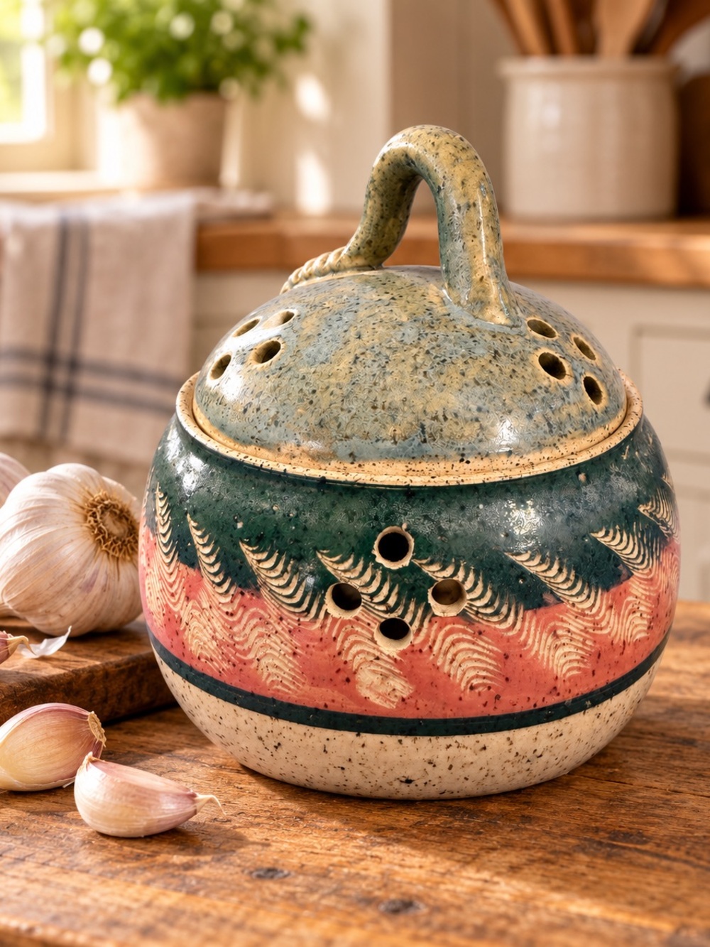 Murney Melroy Signed 2000 Studio Pottery Garlic Keeper Ohio Artist